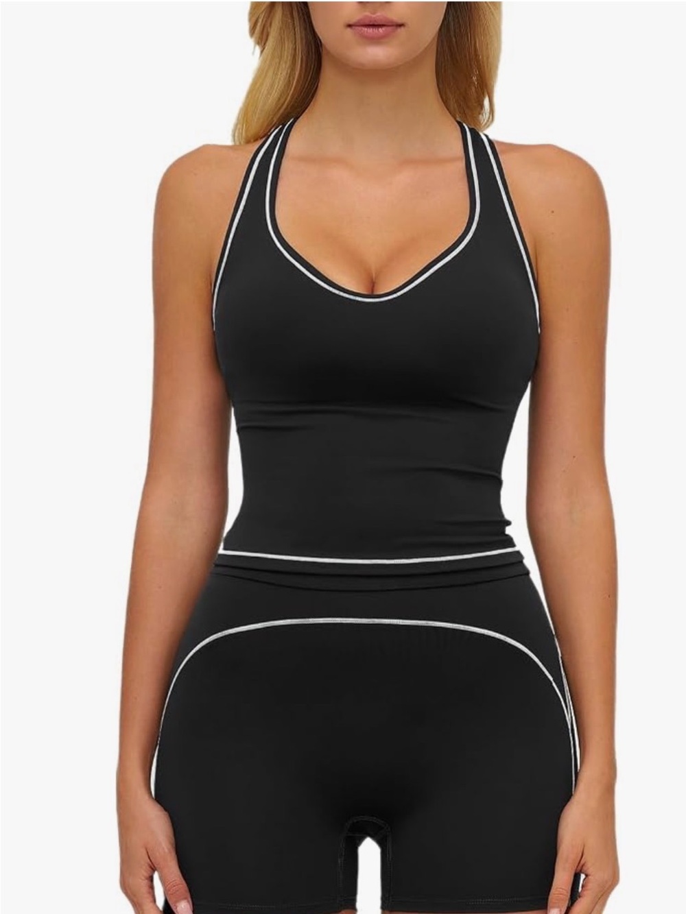 Black Racerback Sports Tank Bra with Contrast Trim